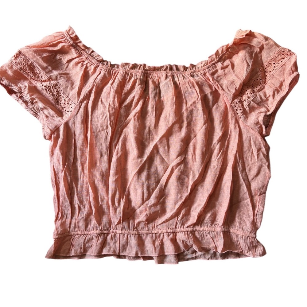 The General Good Stitchfix Coral Light Pink Eyelet Lace Peasant Blouse XXL NWOT - Picture 7 of 9